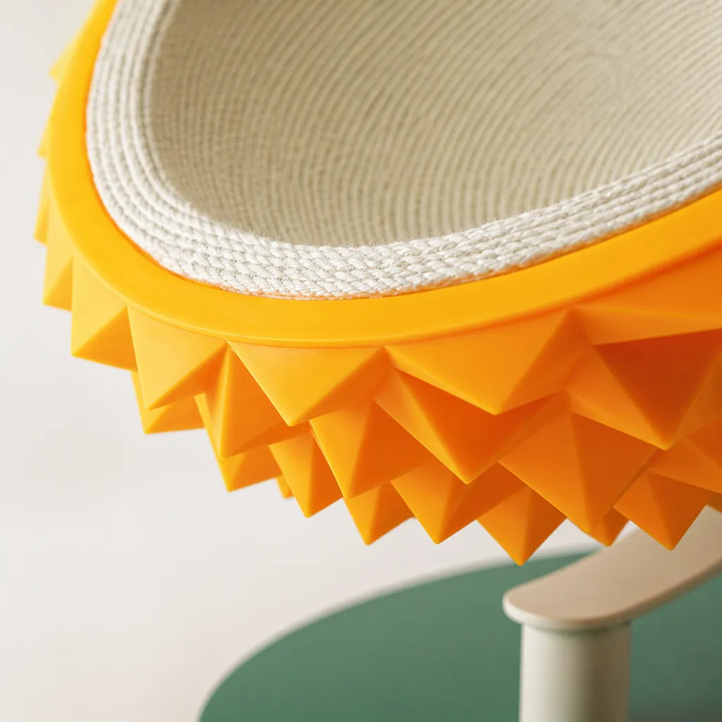 Detail Durians Cat Nest oranje — geometrische spijkerrand en geweven binnenkant van luxe kattenmand | Pelveta