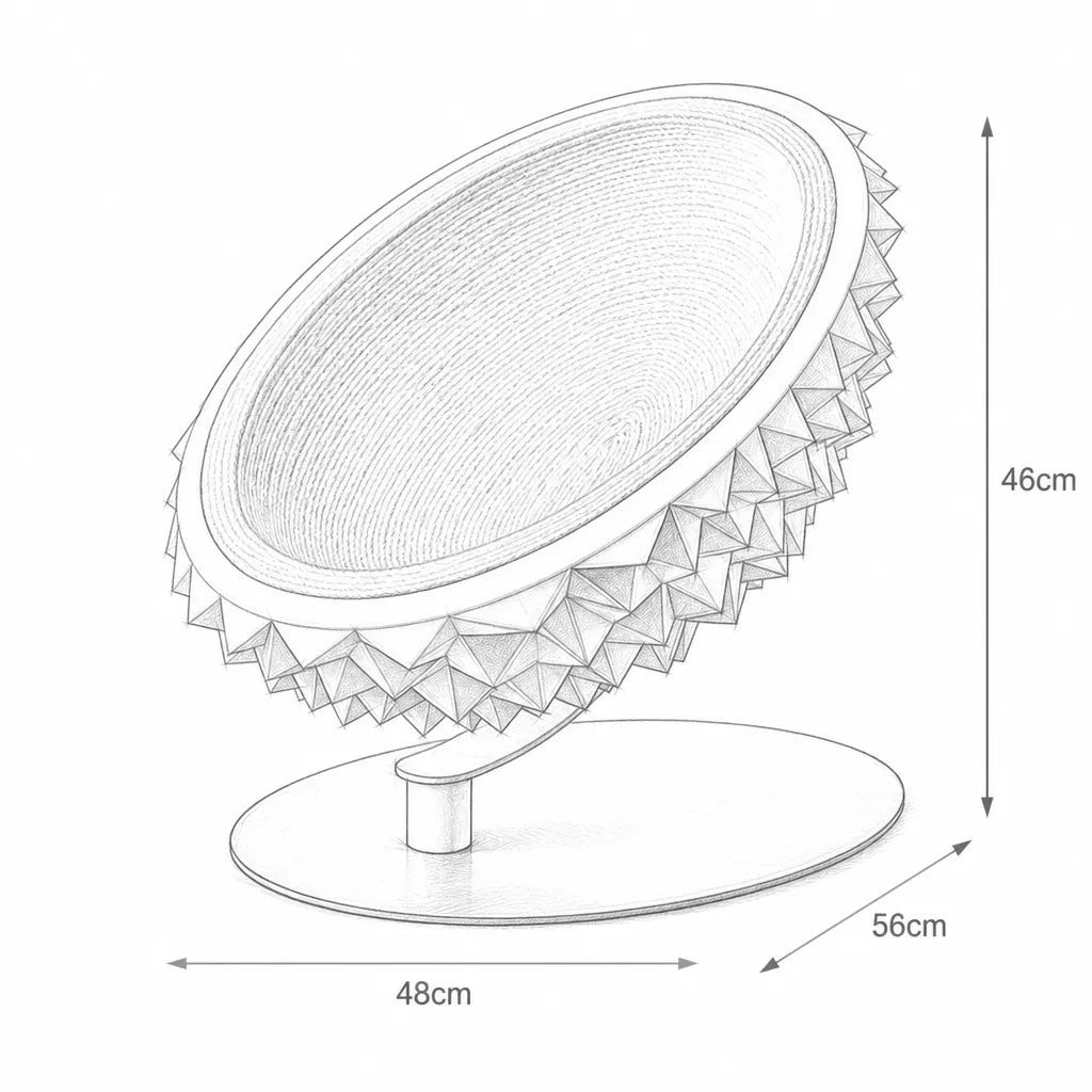 Maattekening Durians Cat Nest — luxe kattenmand 48cm breed, 56cm diep en 46cm hoog | Pelveta
