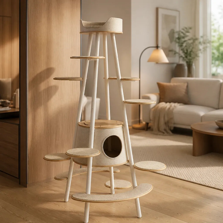 Jumping cat climbing tree